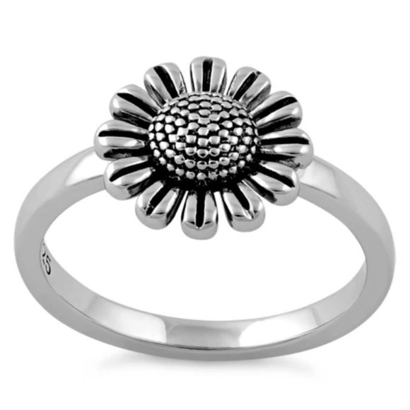 925 STERLING SILVER Dainty Little Sunflower Ring - Picture 14 of 16